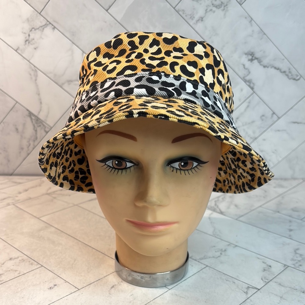 NWT THC Womens Brown Black Tropics Leopard Denim Bucket 100% Cotton Hat One Size